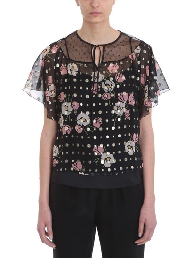 Shop Red Valentino Lurex Poppy Flowers Silk Printed In Black