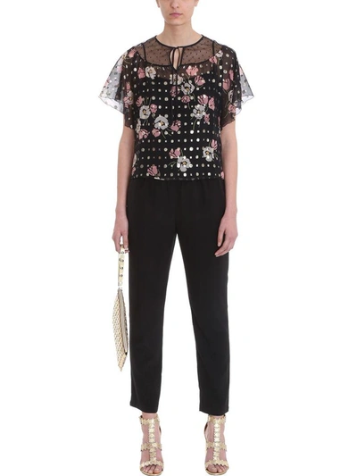 Shop Red Valentino Lurex Poppy Flowers Silk Printed In Black