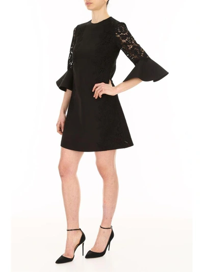 Shop Valentino Dress With Lace Inserts In Nero