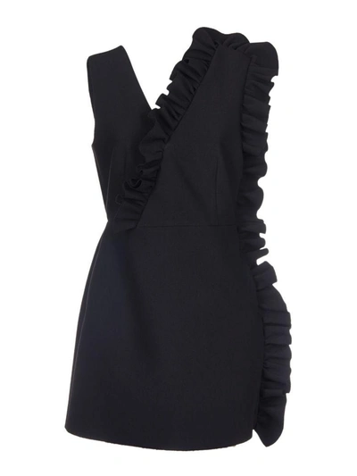 Shop Msgm Fitted Ruffle Dress In Nero