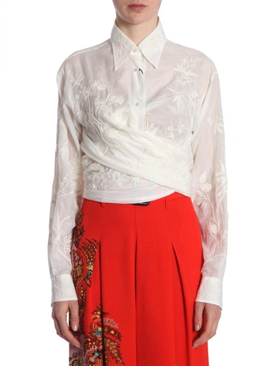 Shop Etro Embroidered Shirt In Bianco