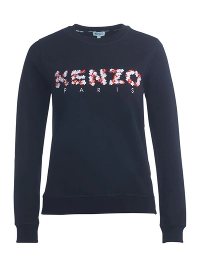 Shop Kenzo Floral Black Fleece With Flower Embroidery In Nero