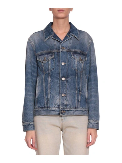 Shop Gucci Cotton Denim Embroidered Jacket In Blu