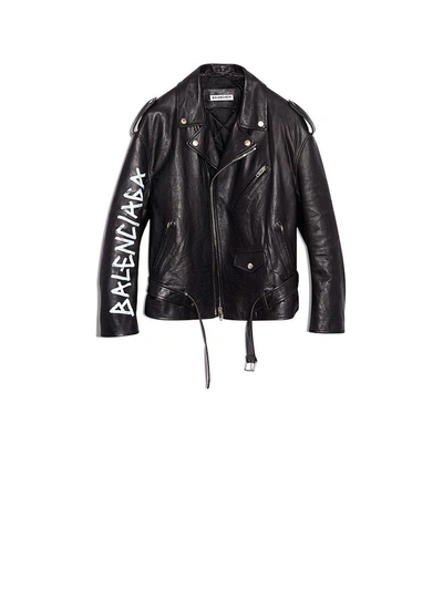 Shop Balenciaga Painted Biker Jacket In Noir