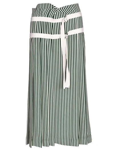 Shop Joseph Striped Pleated Skirt In Emerald