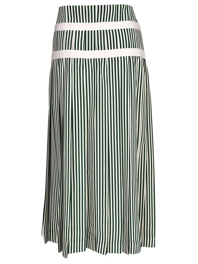 Shop Joseph Striped Pleated Skirt In Emerald