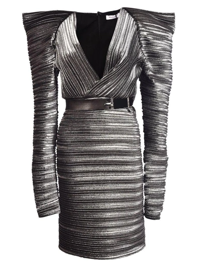 Shop Mugler Pleated Dress In Silver