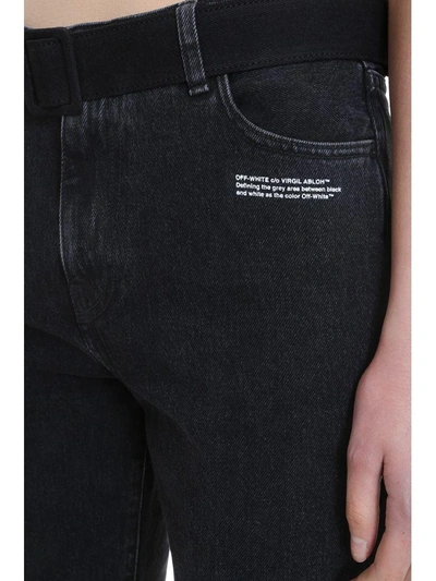 Shop Off-white Thigh Crop Belt Black Denim Jeans