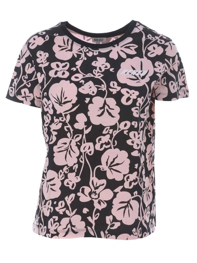 Shop Kenzo Floral Leaf Print T-shirt In Nero/rosa