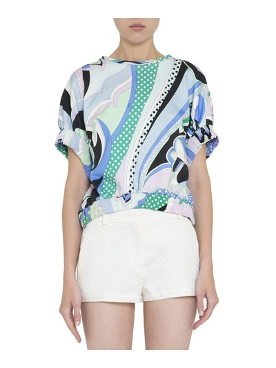 Shop Emilio Pucci Cotton Blend Top In Azzurro