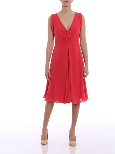 Shop Giorgio Armani V-neck Flared Dress In Red