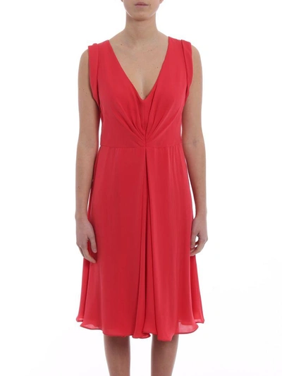 Shop Giorgio Armani V-neck Flared Dress In Red