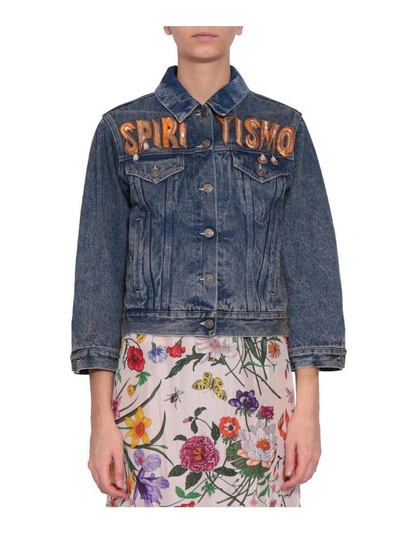 Shop Gucci Spiritismo Cotton Denim Jacket In Azzurro