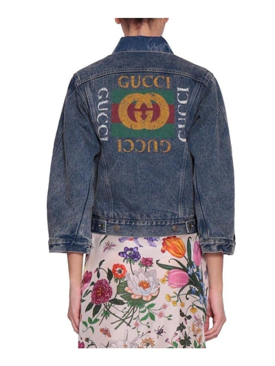 Shop Gucci Spiritismo Cotton Denim Jacket In Azzurro