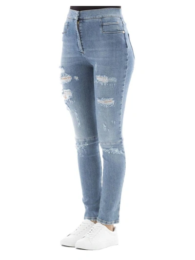 Shop Balmain Blu Cotton Jeans In Blue