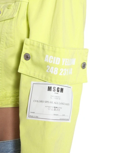 Shop Msgm Denim Cropped Jacket In Giallo