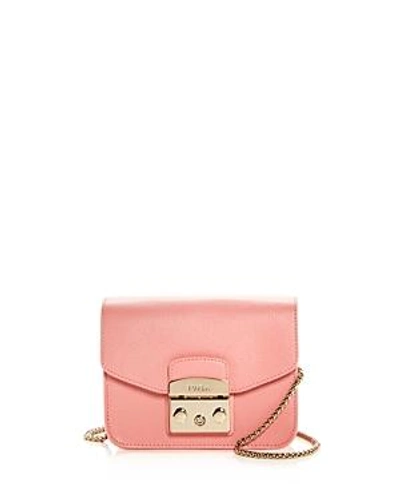 Shop Furla Metropolis Mini Leather Crossbody In Rosa Quarzo Pink/gold