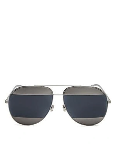 Shop Dior Split Aviator Sunglasses, 59mm In Dark Ruthenium/silver Gray Solid Split