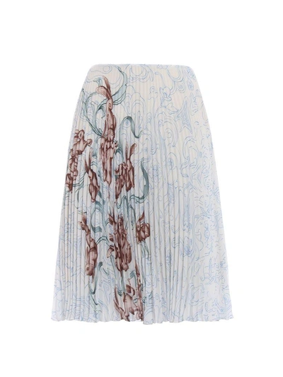 Shop Prada Pleated Print Skirt In Opaline