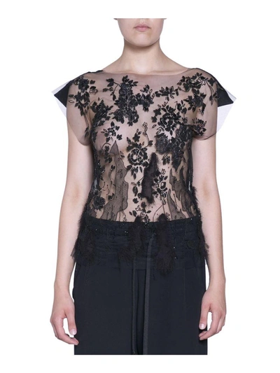 Shop Amen Panelled Embroidered Top In Nero