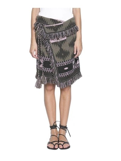 Shop Alanui Fringed Cashmere Wrap Skirt In Verde