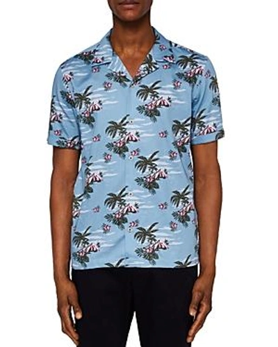 Shop Ted Baker Bliss Tropical Pattern Regular Fit Button-down Shirt In Light Blue