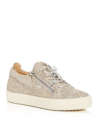 Shop Giuseppe Zanotti Women's Glitter Leather May London Lace Up Sneakers In Champagne