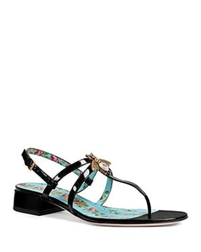 Shop Gucci Women's Patent Leather Bee Sandals In Black
