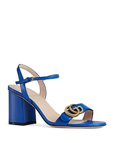 Shop Gucci Women's Marmont Leather Mid Heel Sandals In Caspian