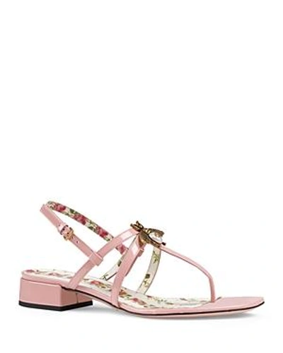 Shop Gucci Women's Patent Leather Bee Sandals In Rosa Pink