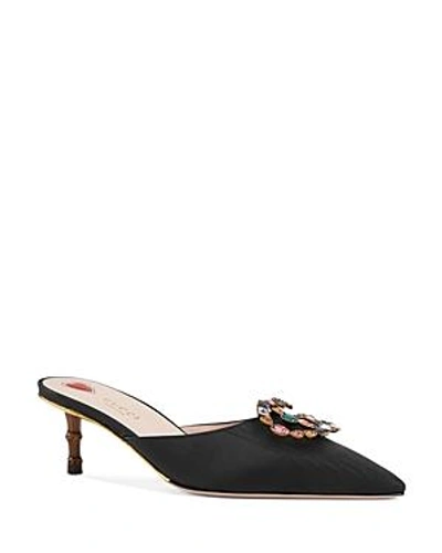 Shop Gucci Women's Unia Moire Silk & Crystal Double G Mules In Black