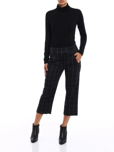 Shop Dondup Ivy Check Pattern Wool Trousers In Dark Grey