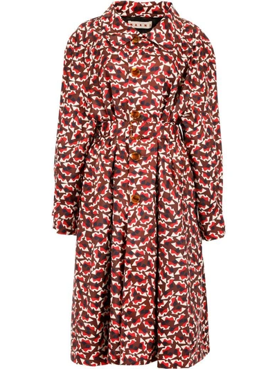 Shop Marni Printed Nylon Trench Coat In Henne (brown)
