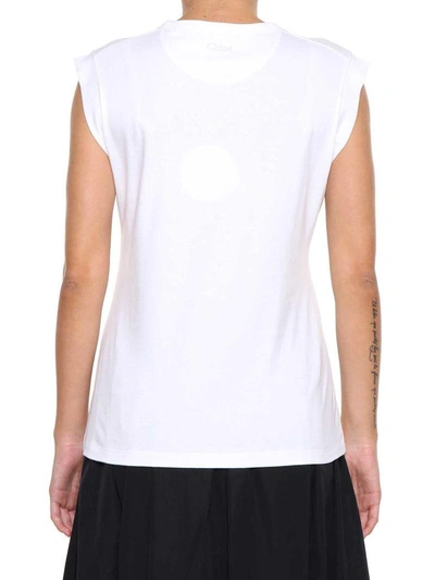 Shop Chloé Printed Sleeveless T-shirt In Bianco