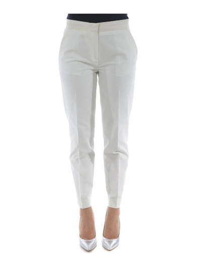 Shop Moncler Cropped Trousers In Panna