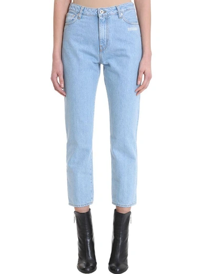 Shop Off-white Thigh Crop Sky Denim Jeans In Cyan