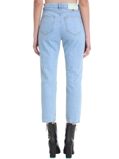 Shop Off-white Thigh Crop Sky Denim Jeans In Cyan