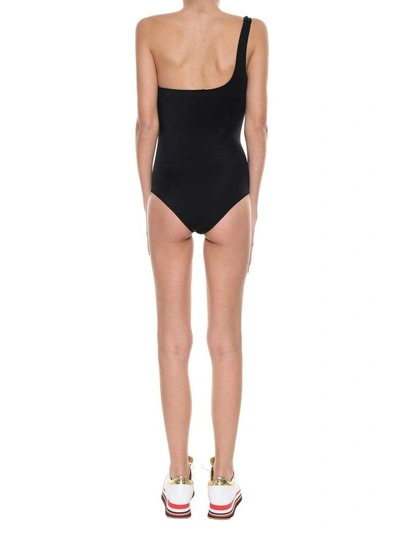 Shop Msgm One Shoulder Swimming Suit In Nero