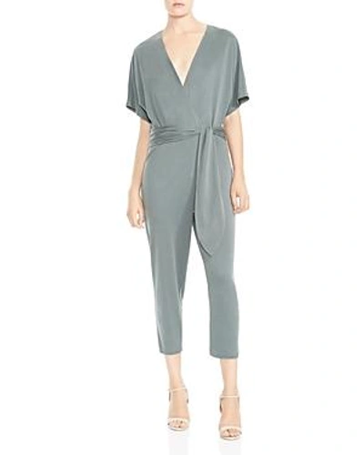 Shop Halston Heritage Cropped V-neck Jumpsuit In Duffle