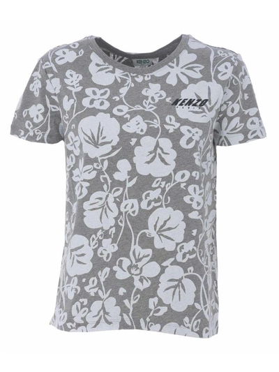 Shop Kenzo Floral Leaf Print T-shirt In Grigio/bianco