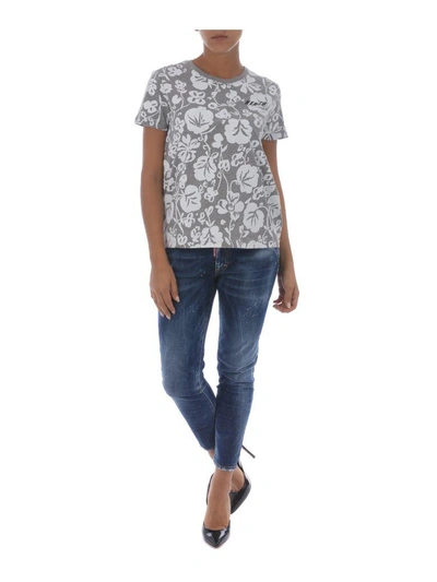 Shop Kenzo Floral Leaf Print T-shirt In Grigio/bianco