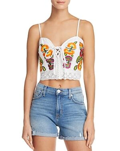 Shop Sadie & Sage Embroidered Bustier Cropped Top In White Multi