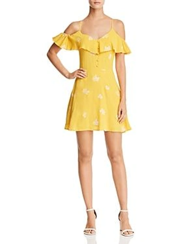 Shop Sadie & Sage Embroidered Cold-shoulder Dress In Yellow