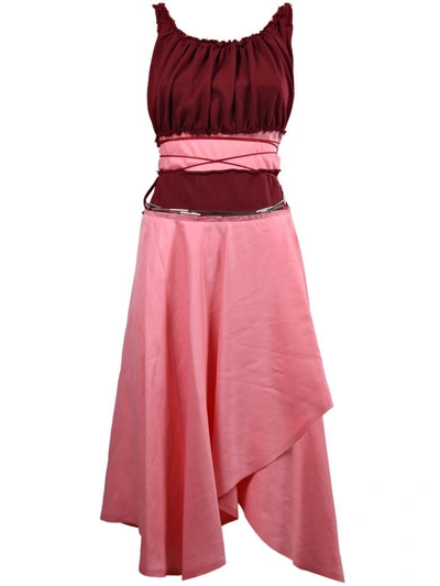 Shop Jw Anderson Belted Dress In Pink & Purple