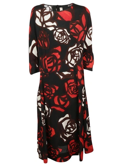 Shop Marni Abstract Roses Dress In Rorrosso