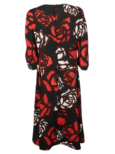 Shop Marni Abstract Roses Dress In Rorrosso