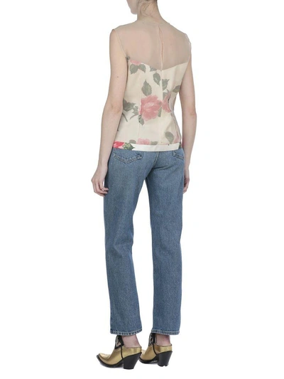 Shop Maison Margiela Silk Top In Nude/white Printed Rose