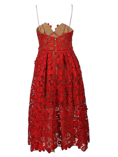 Shop Self-portrait 3d Floral Lace Dress In Rosso