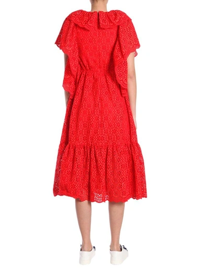 Shop Msgm Sangallo Lace Long Dress In Red