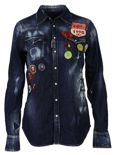 Shop Dsquared2 Assorted Patch Shirt In Jeans
